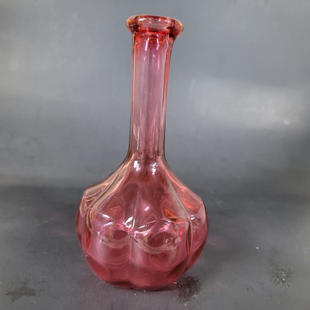 Antique Cranberry Glass Barber Bottle NO stopper - 8 " - lobed melon shape - ex